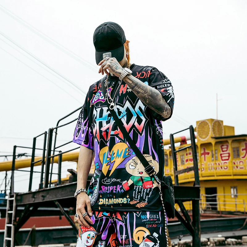 Футболка Mirecoo мужская с принтом граффити смешная хлопковая модная уличная одежда