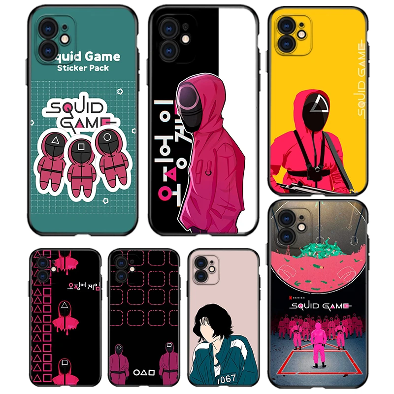 

Hot movie Squid game For Apple iPhone 13 12 11 mini 8 7 6S 6 XS XR X 5 5S SE 2020 Pro Max Plus Black Soft Phone Case