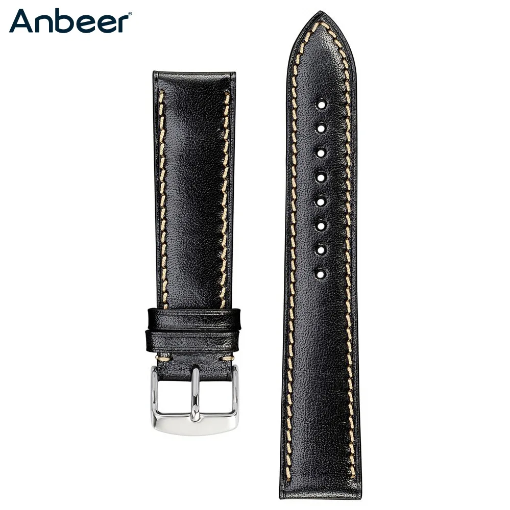 Anbeer Italian Full Grain Leather Watch Strap 18mm 20mm 22mm Men Women Replacement Belt Wrist Bracelet Watch Band