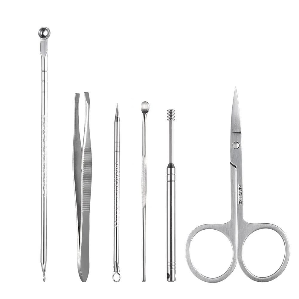

16Pcs Stainless Steel Manicure Pedicure Set Nail Clipper Cutter Scissor Tweezer Earpick Blackhead Needles PU Bag Included