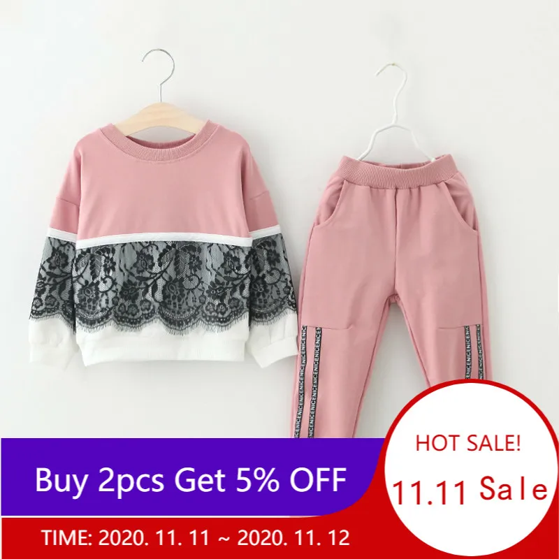 

Girls Clothing Sets 2021 New Spring Active girls clothes L Children Clothing Cartoon Print Sweatshirts+Pants Suit 3-7Y