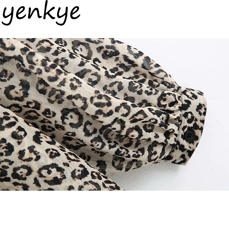 

Vintage Animal Print Blouse Shirt Women High Neck Long Sleeve Ruffle Chiffon Blouses Plus Size Casual Ladies Shirts Autumn Tops