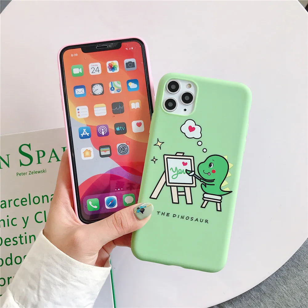 Cute Cartoon Dinosaur baby couple Case For Apple iPhone 11 Pro X XS Max XR 7 8 6 S Plus Candy TPU soft Phone Cover |