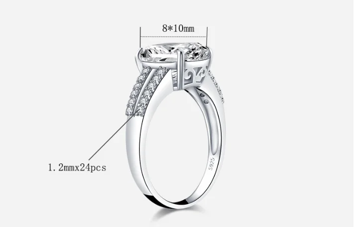 Radiant Cut 8*10mm Lab-created Diamond Ring wedding proposal brand shining fine jewelry 925 sterling silver band | Украшения и