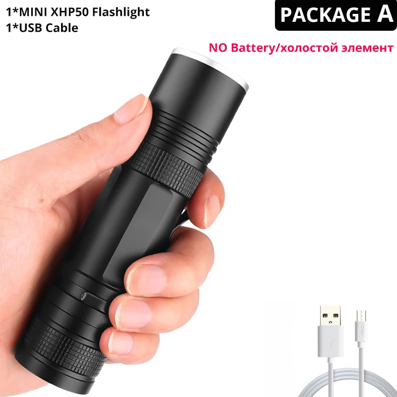 Package A Мощный светодиодный фонарик 3* XHP50 Водонепроницаемый зум Linterna светодиодный тактический фонарь питание от 18650 или 26650 батареи для наружного, кемпинга - Испускаемый цвет: Package A
