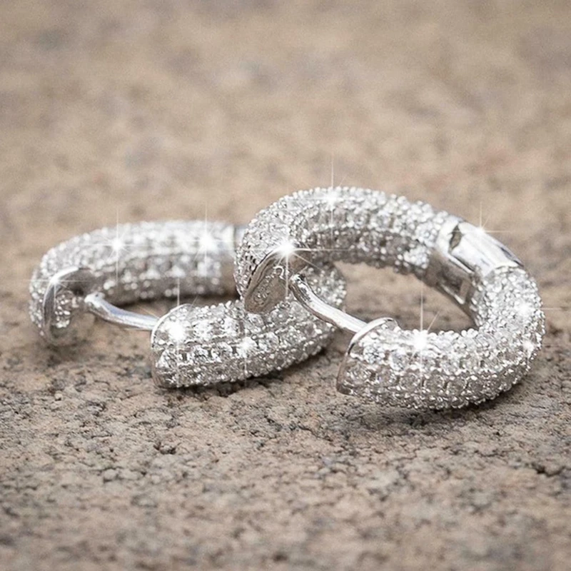 

Huitan Luxury Women Small Hoop Earrings Dazzling Micro Paved CZ Stones Versatile Female Accessories High Quality Fashion Jewelry
