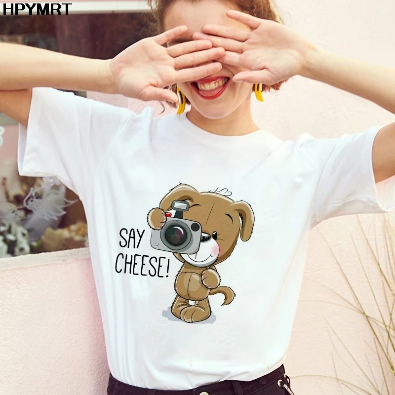 

SAY CHEESE Print New Summer cute Women T-shirt Fashion Thin Section T Shirt Harajuku cartoon animals Tshirt female tops Clothing