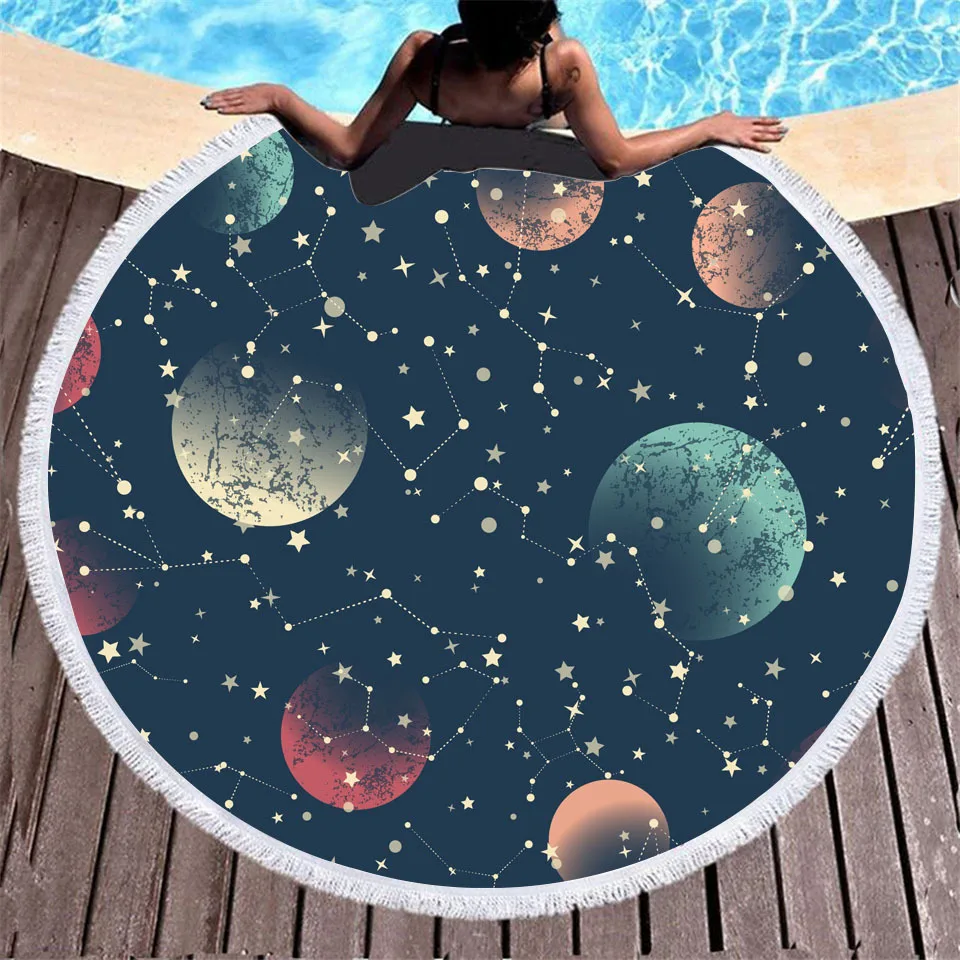 

Round Beach Towel Blanket Microfiber Yoga Mat with Tassels Ultra Soft Super Water Absorbent Multi-Purpose Towel
