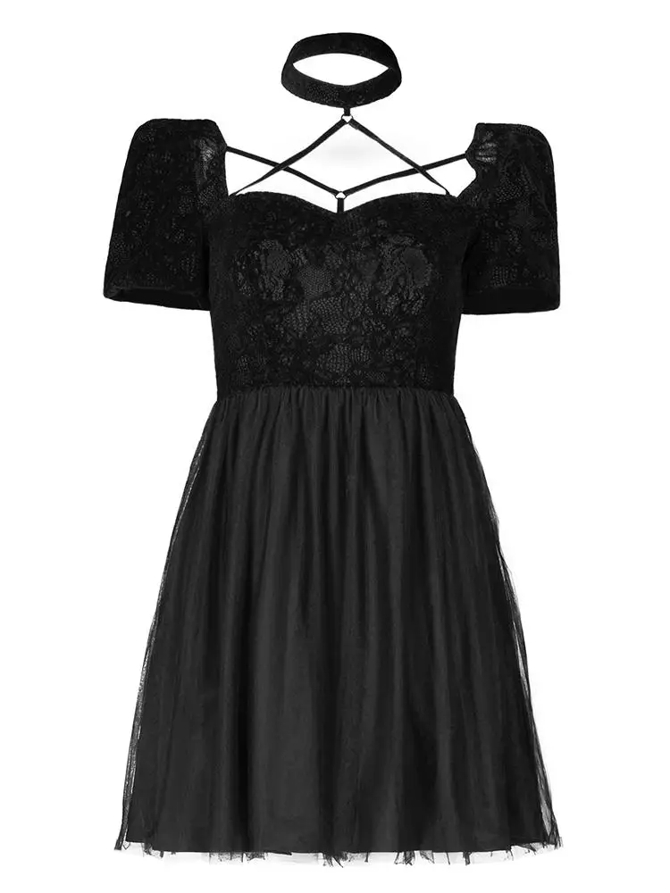 Женское Романтичное мини платье PQ589LQ с рукавом пузырьком в стиле панк размер (S