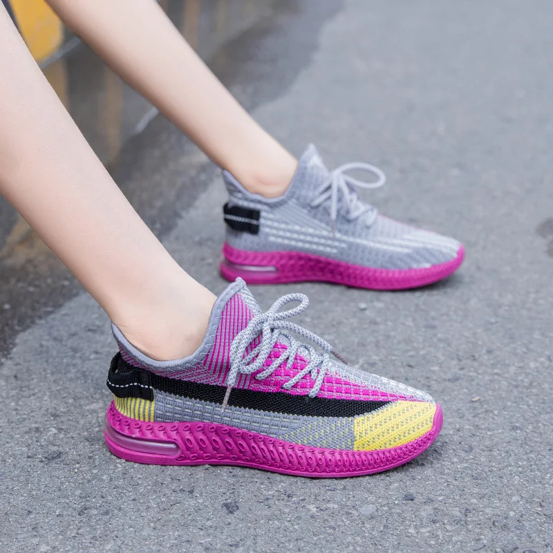 

Summer Flying Weaving Student Running Sneakers Breathable Non-slip Women Sports Shoes Thick Platform Womans Casual Walking Shoes