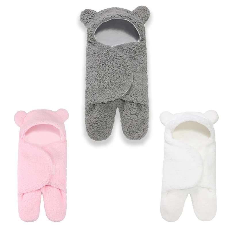 

Pure Cotton Plus Fleece Baby Sleeping Bag Swaddling Thicken Warm Newborns Hooded Envelope Sleepwear Wool Blanket Stroller Wrap