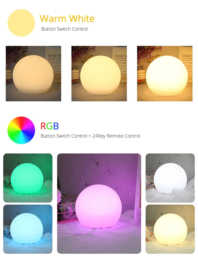Светодиодный шар Dia12/15/20 см теплый белый/RGB светильник с пультом дистанционного