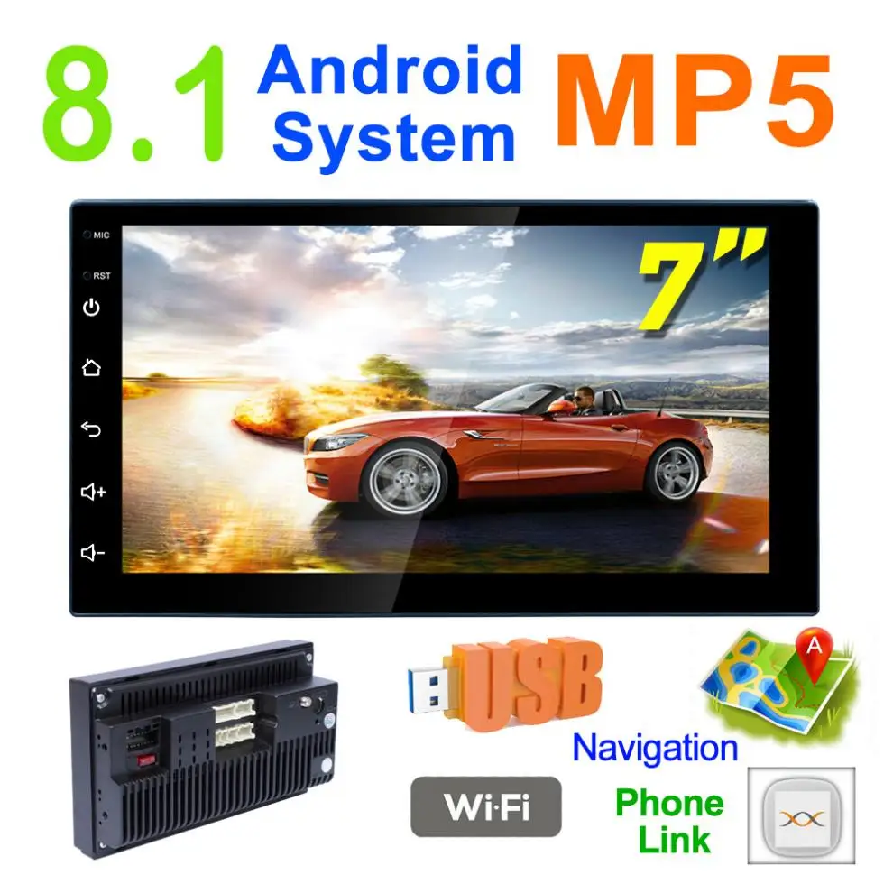 2 DIN 7-дюймовый четырехъядерный Android 8 1 HD емкостный экран Bluetooth автомобильный MP5 GPS