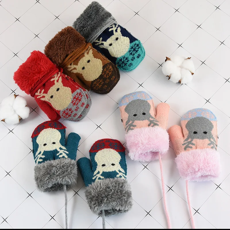 Детские перчатки теплые зимние плотные вязаные для мальчиков и девочек с