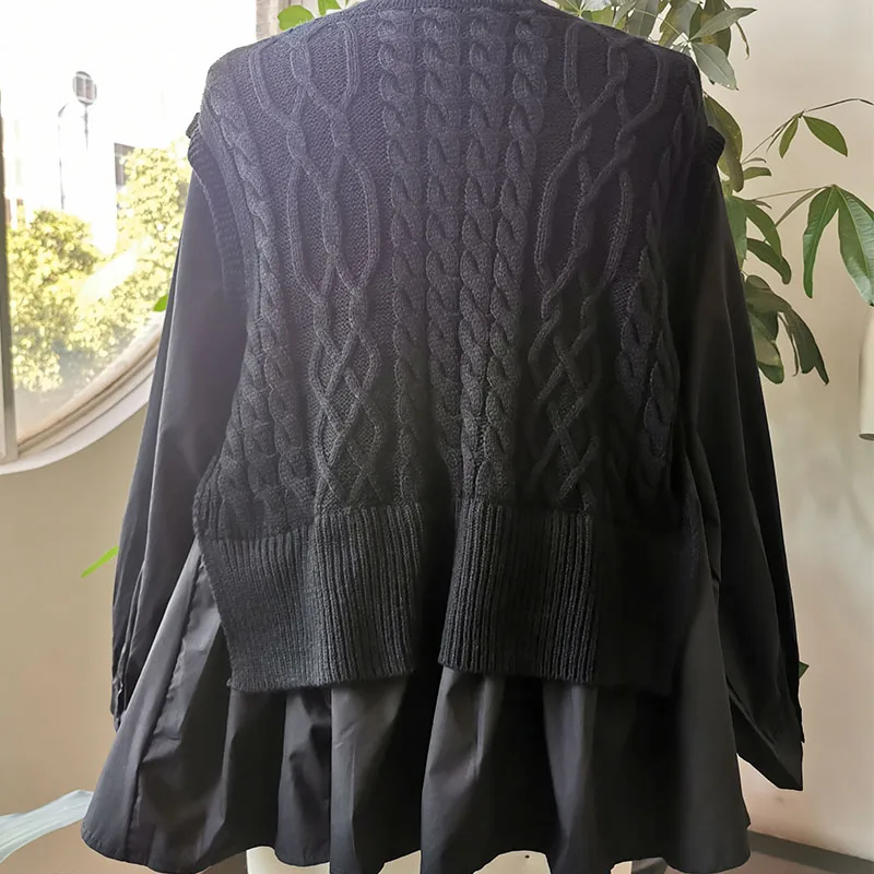 Женский свитер Осенний жилет рубашка с вышивкой имитация двух предметов в