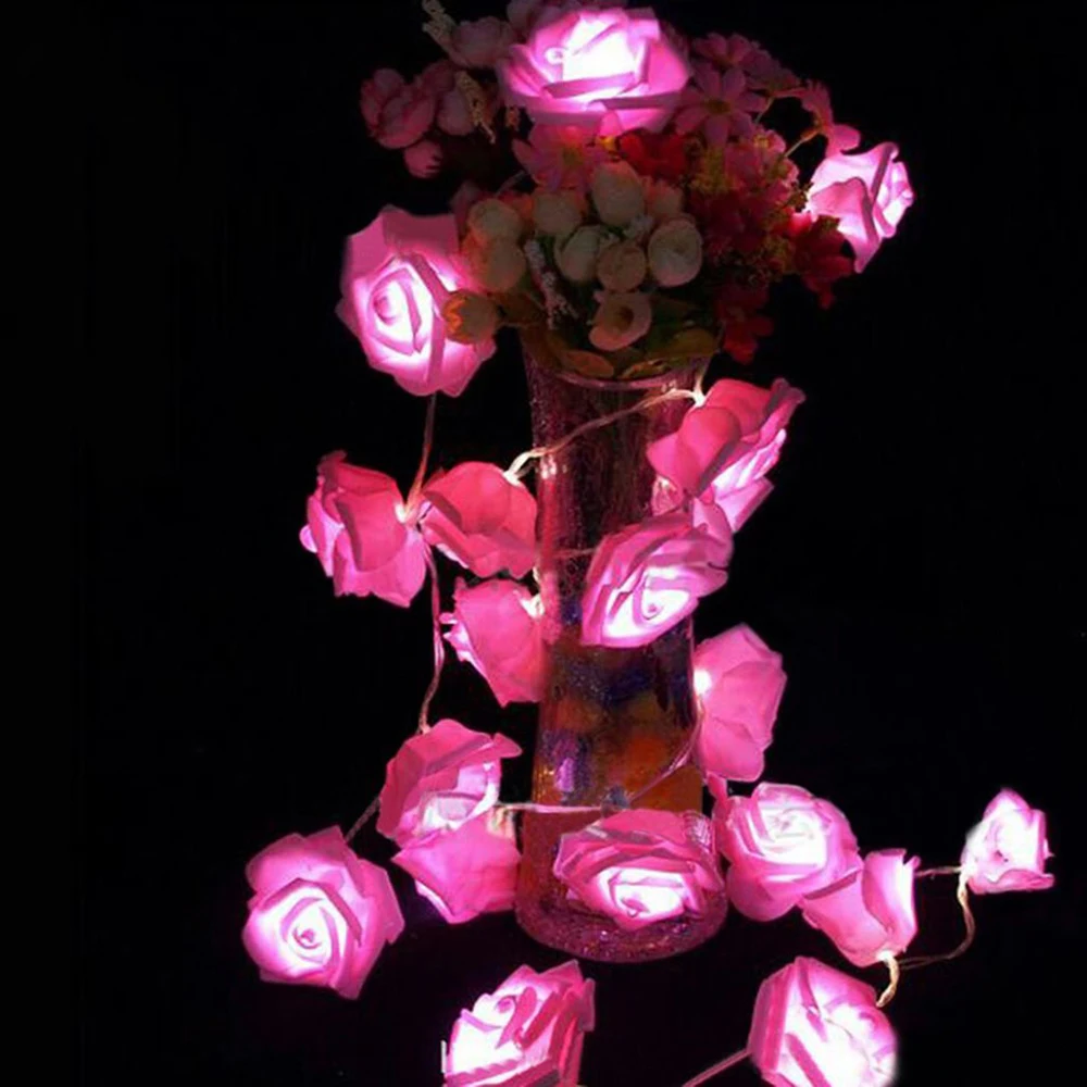 

10/20/40 LED Pink Rose Flower Christmas Lights Holiday String Lights Battery Operated Valentine Wedding Party Decoration Lamp