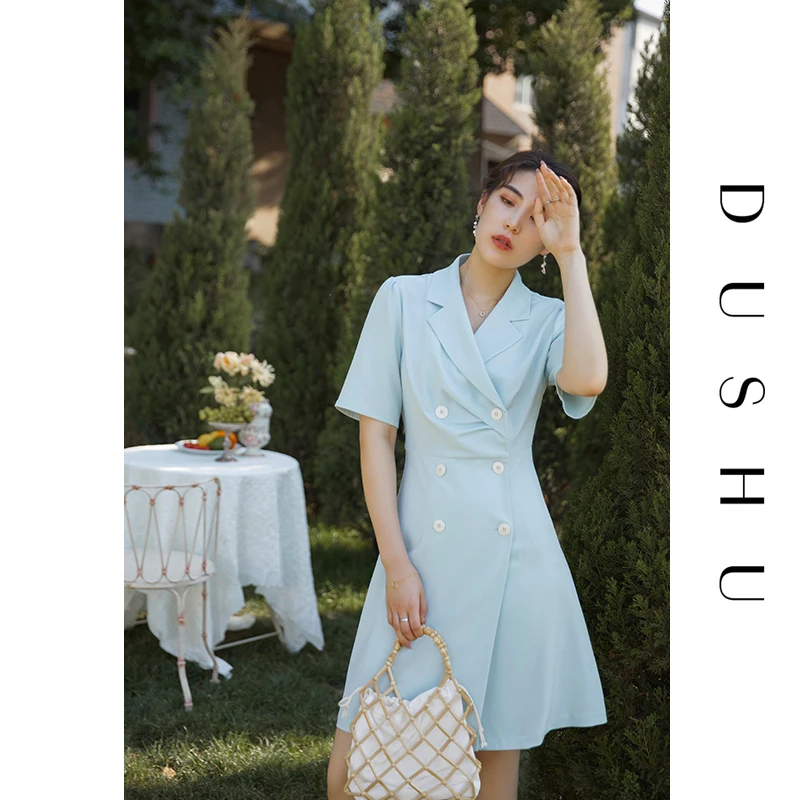 

Женское офисное платье в стиле ретро DUSHU, свободное двубортное платье в стиле ретро, Повседневное платье-костюм с воротником, новый дизайн н...