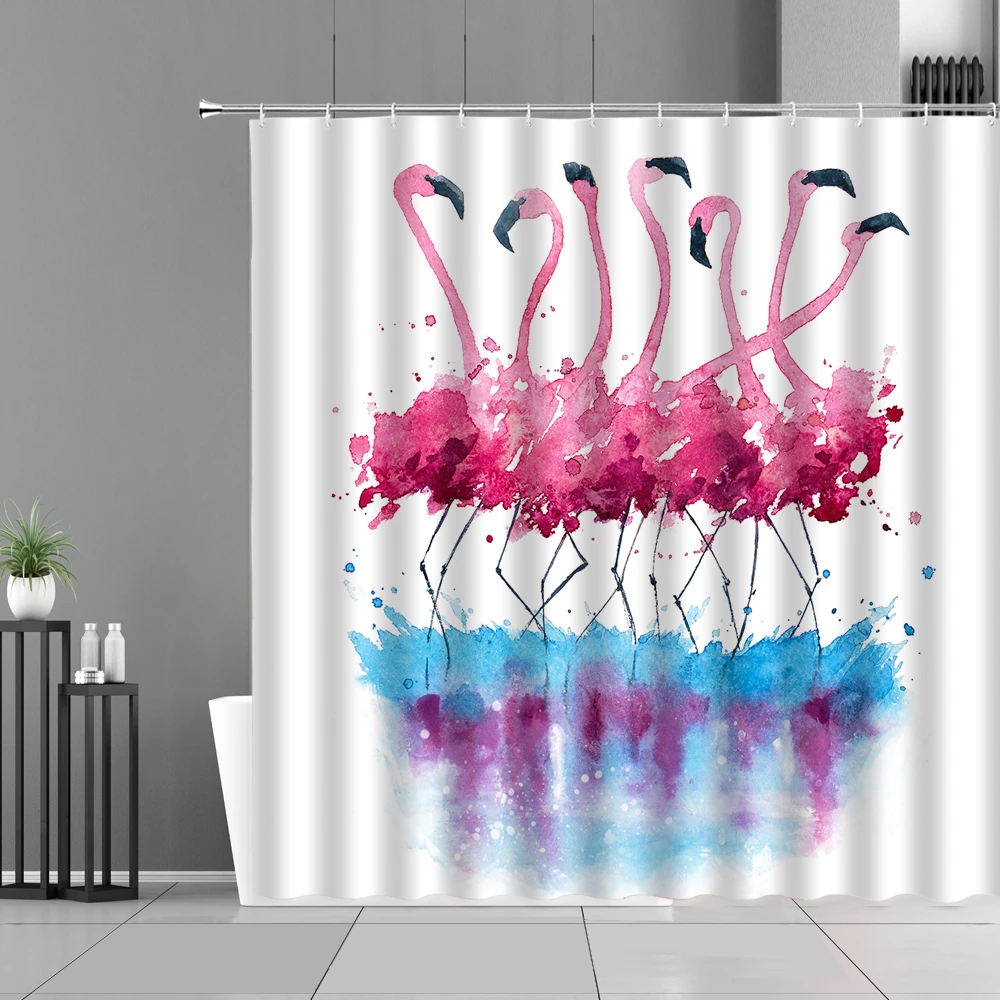 

Africa Pink Flamingos Shower Curtains Waterproof Bathroom Curtain Nordic Style Girl Home Bedroom Bathtub Decor Bath Screen Gift