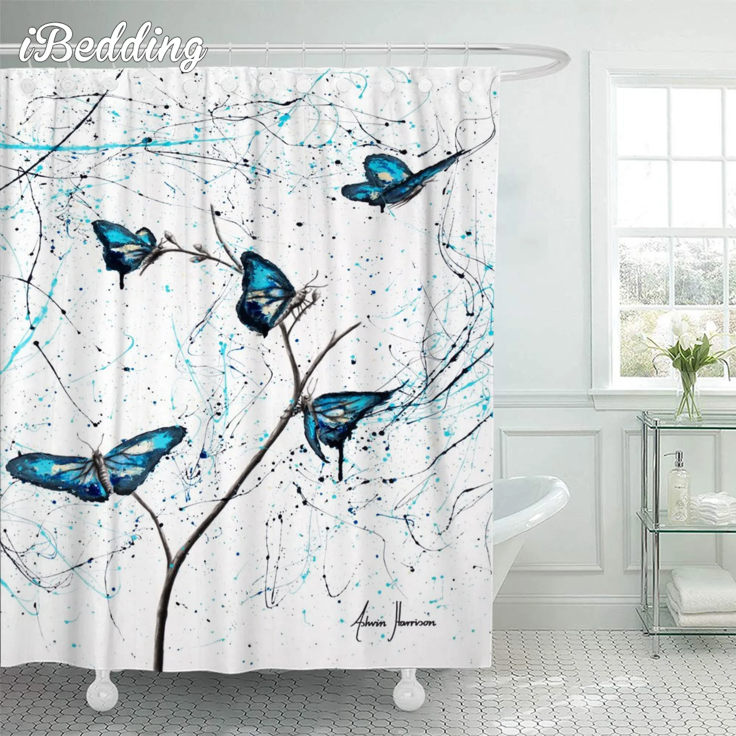 

Занавеска для душа с бабочками, водонепроницаемые шторы для душа в ванную комнату с 3D рисунком аниме и животными, с крючками, декоративная з...