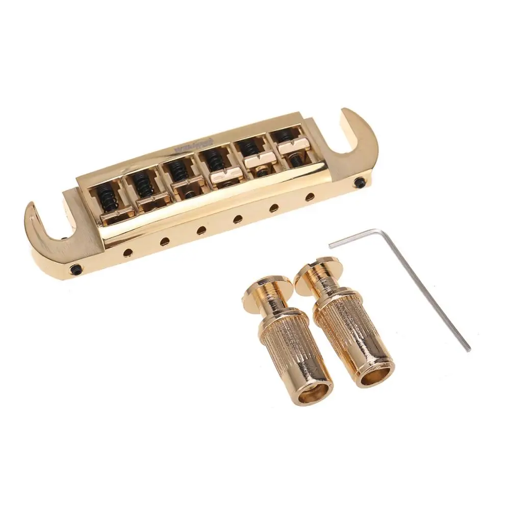 

Wilkinson 52mm String Spacing Adjustable Pigtail Style Wraparound Bridge for Gibson/Epiphone Les Paul Junior Style Guitar, Gold
