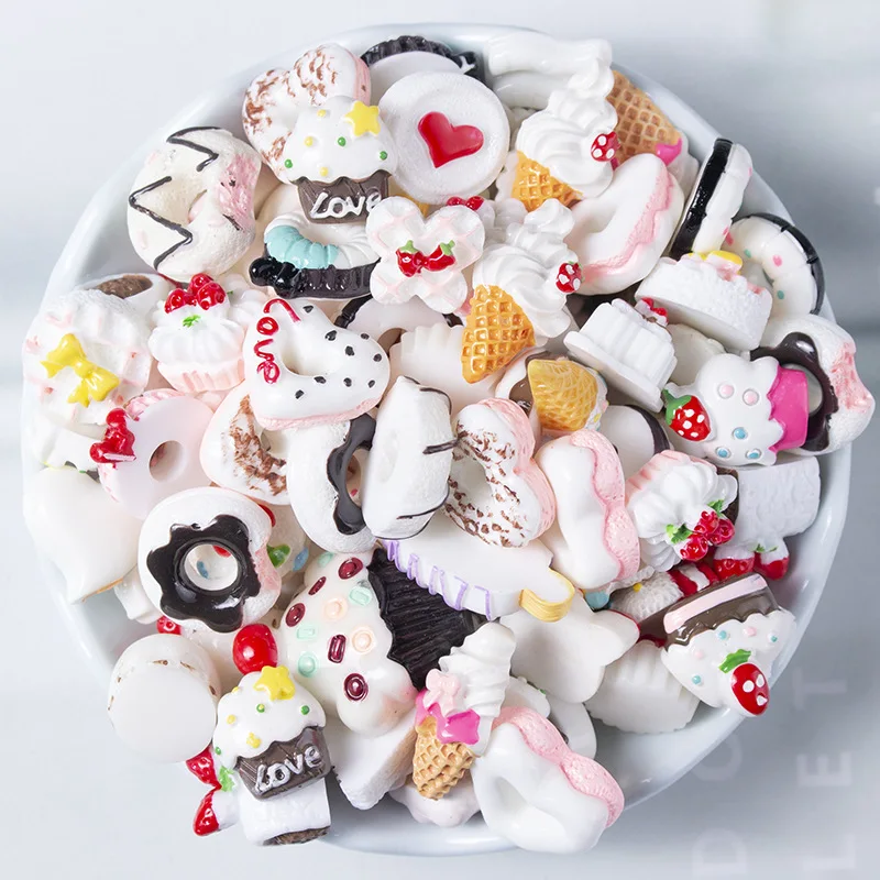 20 50pcs simulated resin mix ice cream cone donuts bread scrapbook diy craft kids accessories phone shell patches arts food toys free global shipping