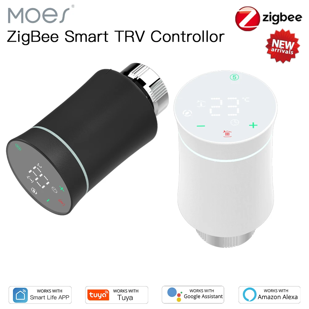 

Moes Tuya ZigBee3.0 New Radiator Actuator Valve Smart Programmable Thermostat Temperature Heater TRV Alexa Voice Control