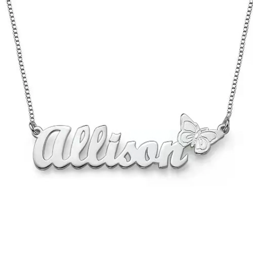 

Ожерелье с именем на заказ, персонализированная табличка из нержавеющей стали с именем на заказ, Бабочка, корона, женский кулон, ожерелье, по...