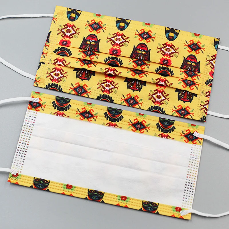 

Adult Print Mask 50pcs Cartoon Water Thorn Contains 95% Melting Cloth Disposable Adult Three-layer Protective Face Mask