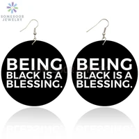 somesoor double sides print melanin sayings african wooden drop earrings being black is a blessing writing for women gifts