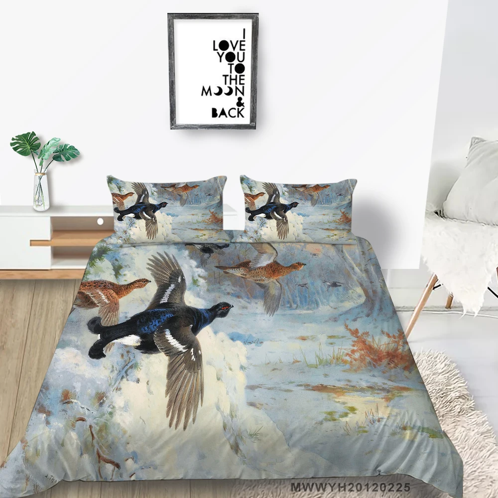 

Animal Series Bedding Set King Size Artistic Bird Duvet Cover Grouse Twin Full Queen Single Double Lifelike Bed Set Snowfield