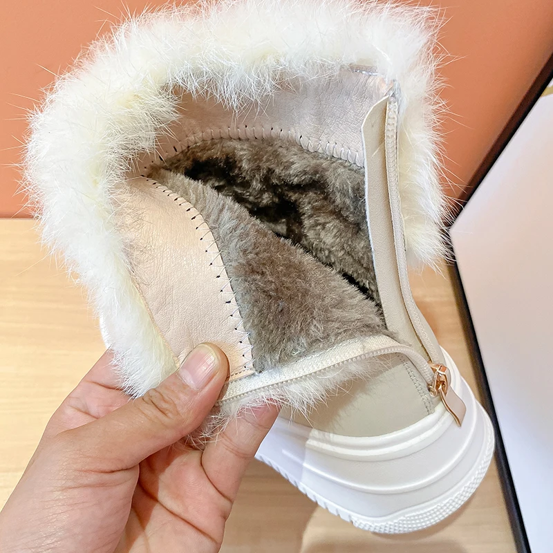 

2021 Winter Snow Boots Women Platform Fashion Fur Boots For Women Thick Bottom Warm Boots White Back Zipper