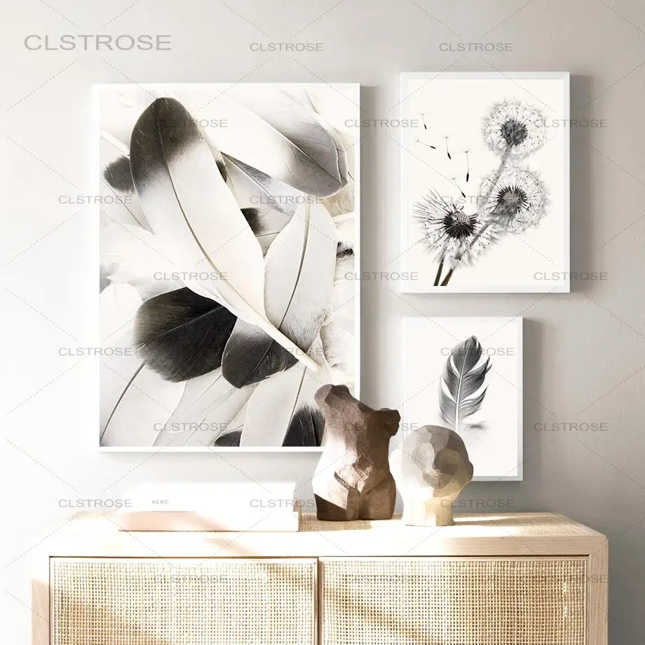 

White Rose Flower Feather Dandelion Wall Art Canvas Painting Nordic Posters And Prints Plant Wall Pictures For Living Room Decor