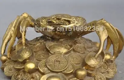 free shippingChinese fengshui copper brass wealth yuanbao money coin sea Crab lucky statue | Дом и сад