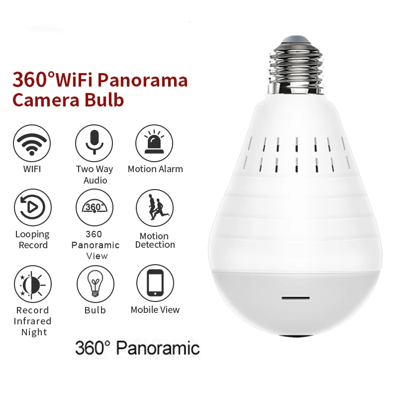 Панорамный лампы светильник Камера Full HD 1080P 360 градусов рыбий глаз Wi Fi