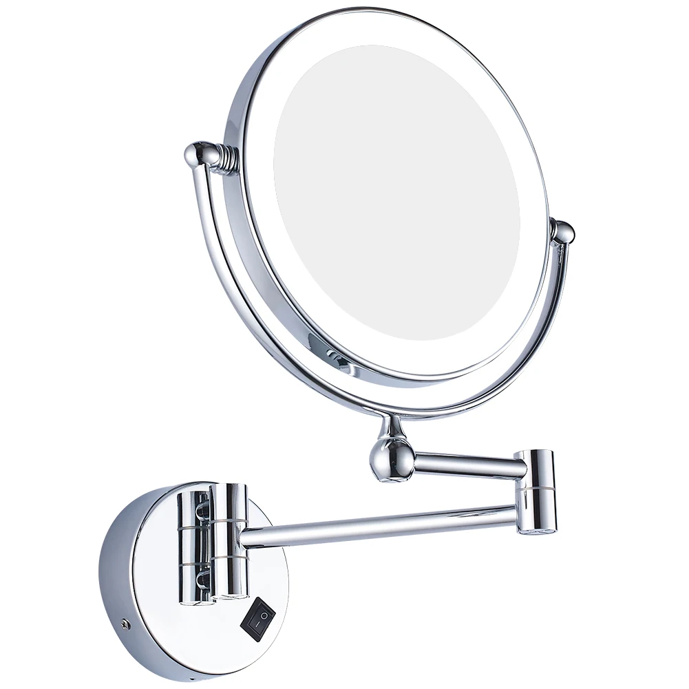 

GURUN 8'' Polished Chrome 5/7/10X Magnifying LED Lighted Wall Mount Double Sided Vanity Makeup Mirror Bathroom Hotel Direct Wire