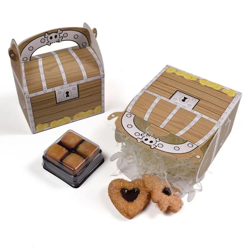 

20pcs/lot Halloween Party Treasure Gift Box Square Island Pattern Gold Coin Folding Wood Grain Packaging Box 7x11x7cm