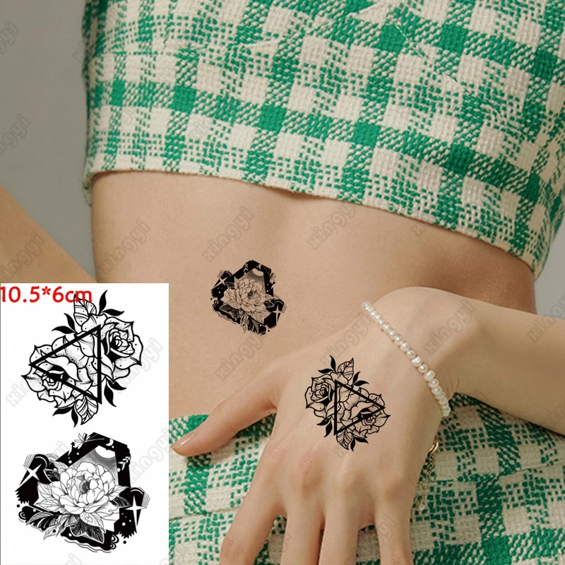 

Waterproof Temporary Tattoo Sticker Geometry Rose Flower Leaf Flash Tatoo Arm Wrist WaterTransfer Fake Tatto Body Art Women Men