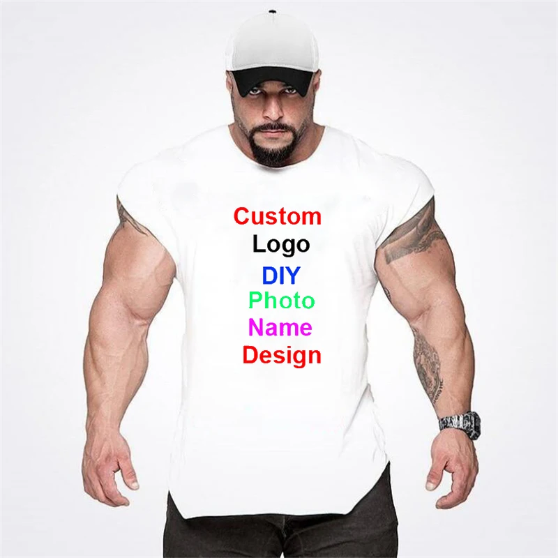 Your OWN Design Brand Logo/Picture Custom Mens DIY Cotton Tank Top Bodybuilding Sleeveless Shirt Gym Fitness Training Clothing