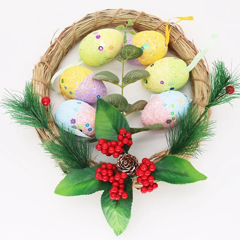 

Q0KF 6pcs Colorful Foam Easter Egg Hanging Ornaments Easter Christmas Decoration