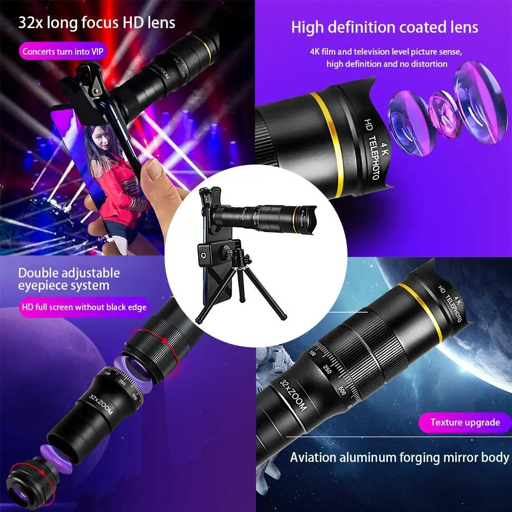 

32X Monocular Telescope Waterproof Fogproof Monocular Day and Low Night Vision Monocular with Smartphone Holder and Tripod