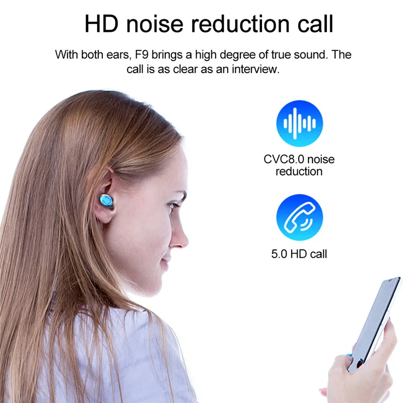 

F9-9 TWS Wireless HeadphoneS Touch Control LED Display 5.0 Bluetooth Earphones 2200mAh