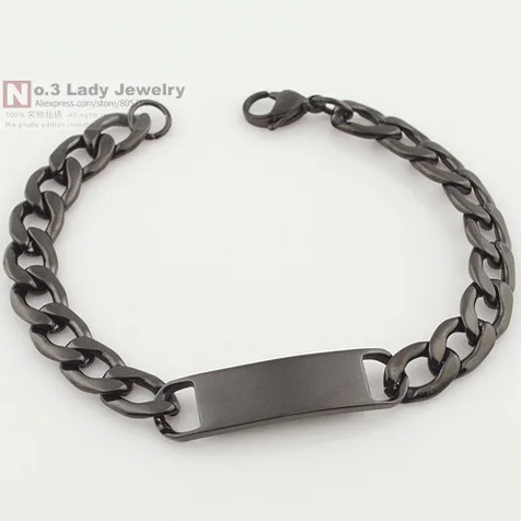 

10MM Wide Black Color Stainless Steel Mens Cuban Chain ID Bracelets Figaro Chain Fashion Jewellery PUNK Rock Wholesale New WB226