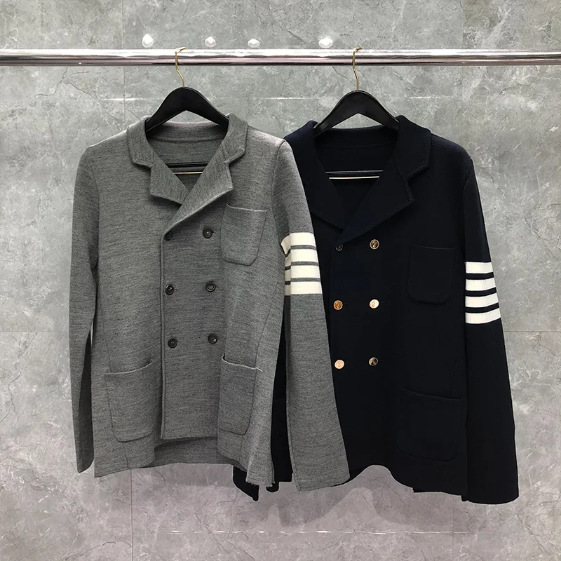 

Костюм TB THOM мужской, модный брендовый пиджак, классический двубортный шерстяной вязаный спортивный костюм, 4 бара, Осень-зима