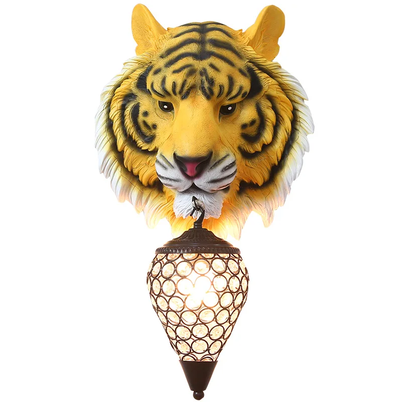 

European Retro Tiger Head Wall Lamps Indoor Living Room Bedroom Aisle Bar Wall Lights Animal Ornament Deco Fixtures R3751
