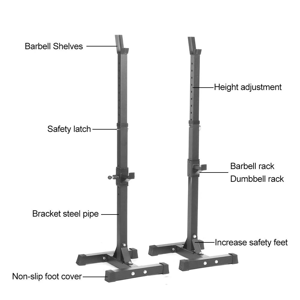 구매 조절 가능한 스쿼트 랙, 튼튼한 스틸 스쿼트 바벨 프리 벤치 프레스 스탠드, 체육관/홈 체육관 휴대용 아령 랙 스탠드, 2 개