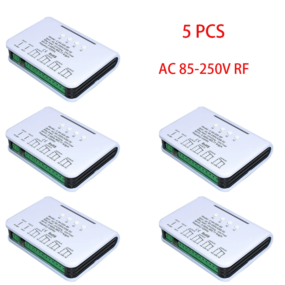 

5 PCS eWelink WIFI Module 4CH AC 85-250V RF 433Mhz Light Switch Controller for use With Alexa and Google Home