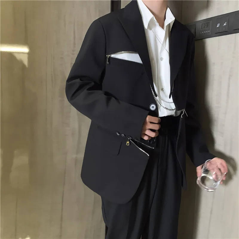 

2020 Spring And Autumn New Trend Irregular Zipper Personality Design Deconstruction Suit Fashion Casual Solid Color Coat Jacket