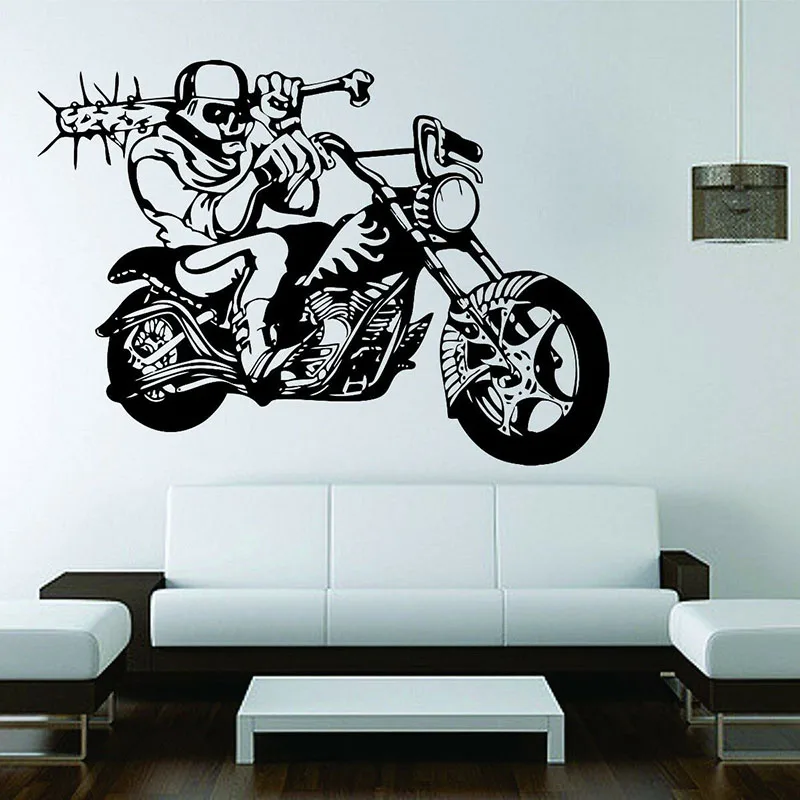 

Motorcycle Skeleton Wall Decal Skull Rider Motorbike Cool Style Vinyl Window Stickers Teens Bedroom Garage Interior Decor E536