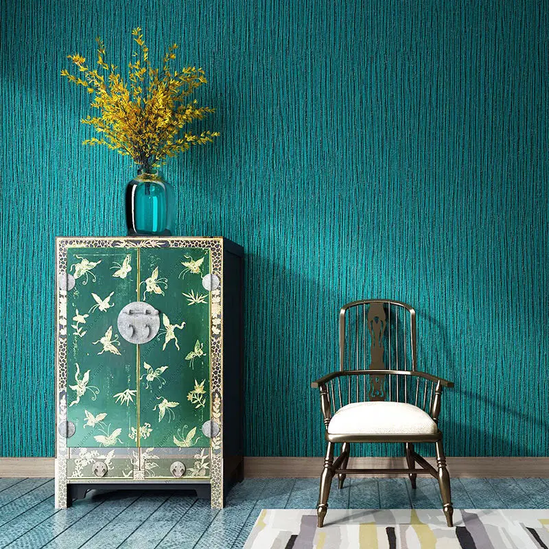 

Peacock blue plain wallpaper INS style TV background dark green bedroom