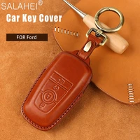 top layer leather car key case for ford fusion mondeo mustang explorer f150 f250 f350 edge ecosport for lincoln mondeo mkc mkz